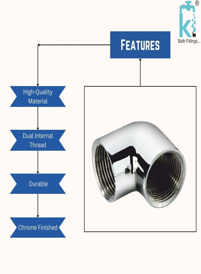 كي آي كوع نحاسي مطلي بالكروم مقاس 1/2 بوصة بزاوية 90 درجة مع سن داخلي (عبوة من 6 قطع) كوع CP لتركيبات الأنابيب - Image 5
